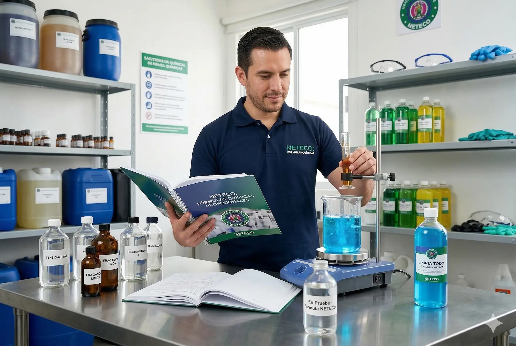 Emprendedor aprendiendo cómo poner un negocio de productos de limpieza con fórmulas profesionales